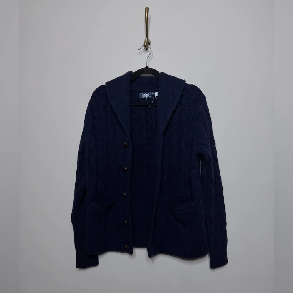 Polo Ralph Lauren Cable-Knit Wool-Cashmere Cardigan in Navy
